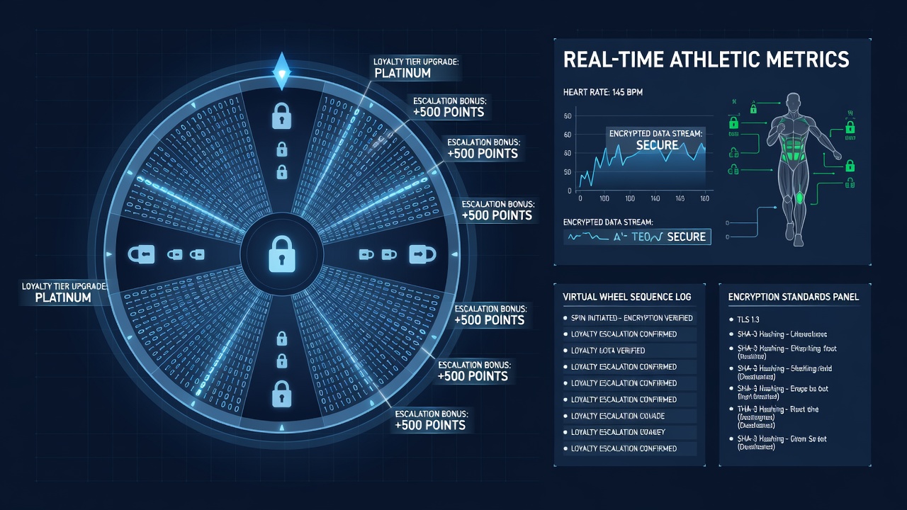 Secure data flow diagram for loyalty escalations in mobile sports and wheel games