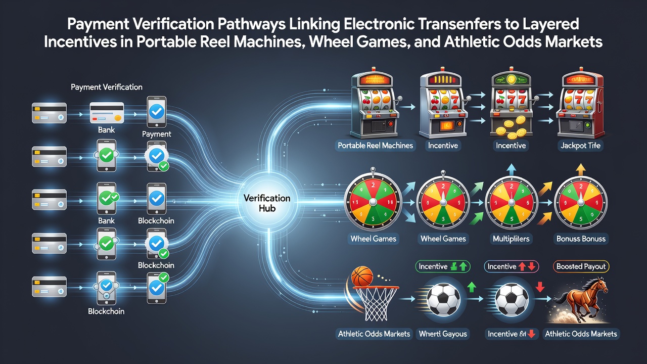 Illustration of electronic transfer verification connecting to mobile gaming incentive layers across slots, roulette, and sports betting platforms