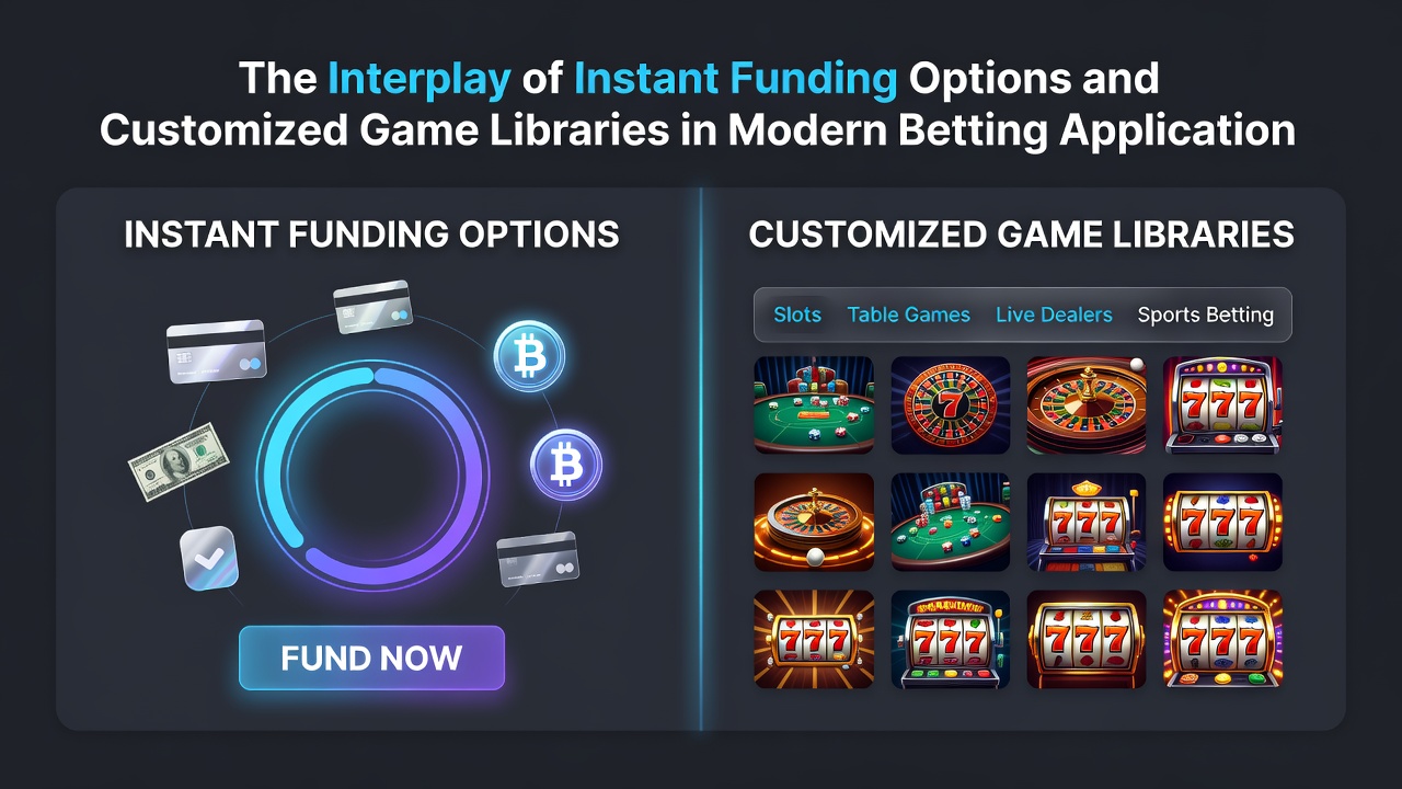 Mobile screen showing customized betting library with instant funding confirmation and tailored sports and casino game options